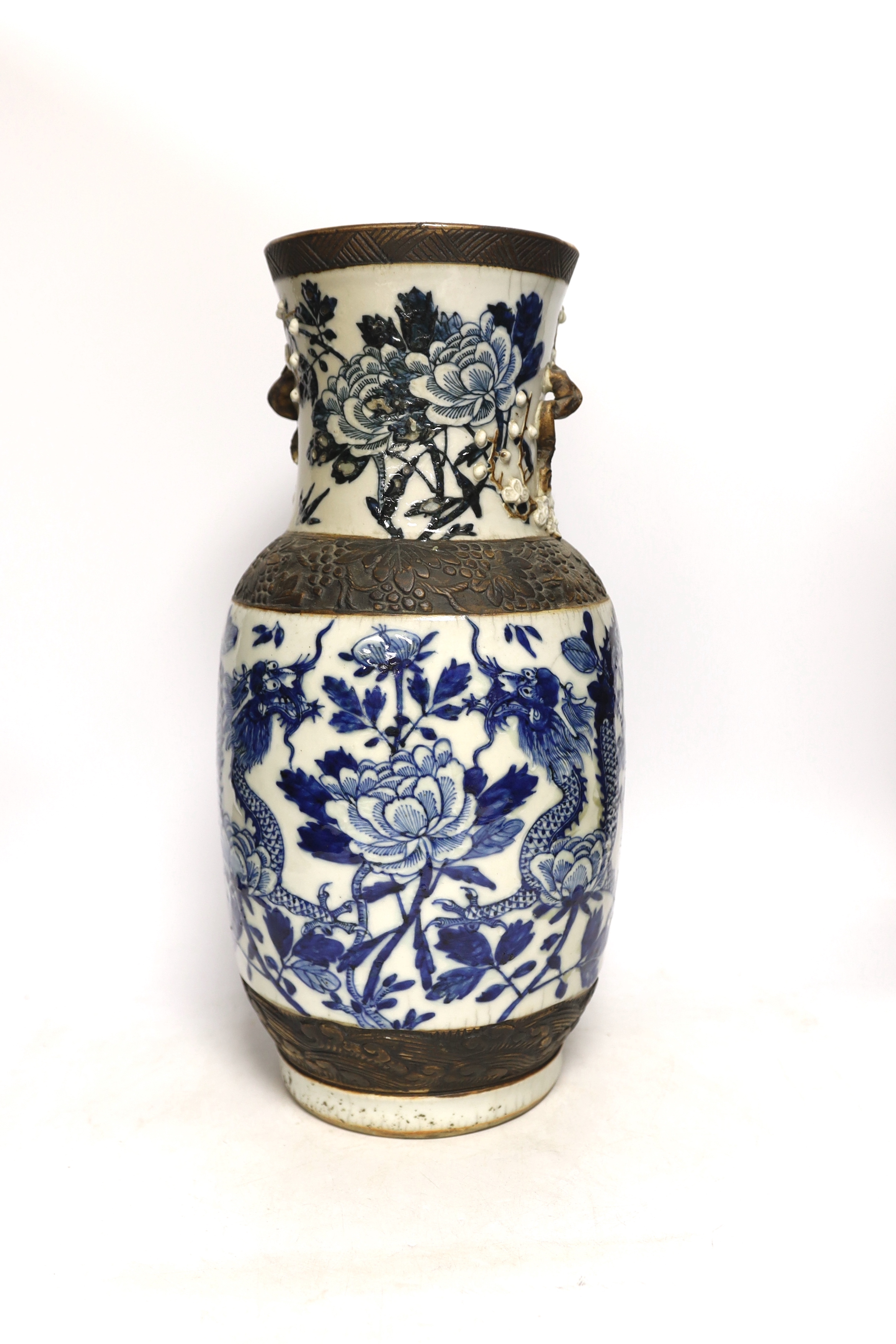 A large Chinese crackle glaze blue and white vase, Guangxu period, 44cm high